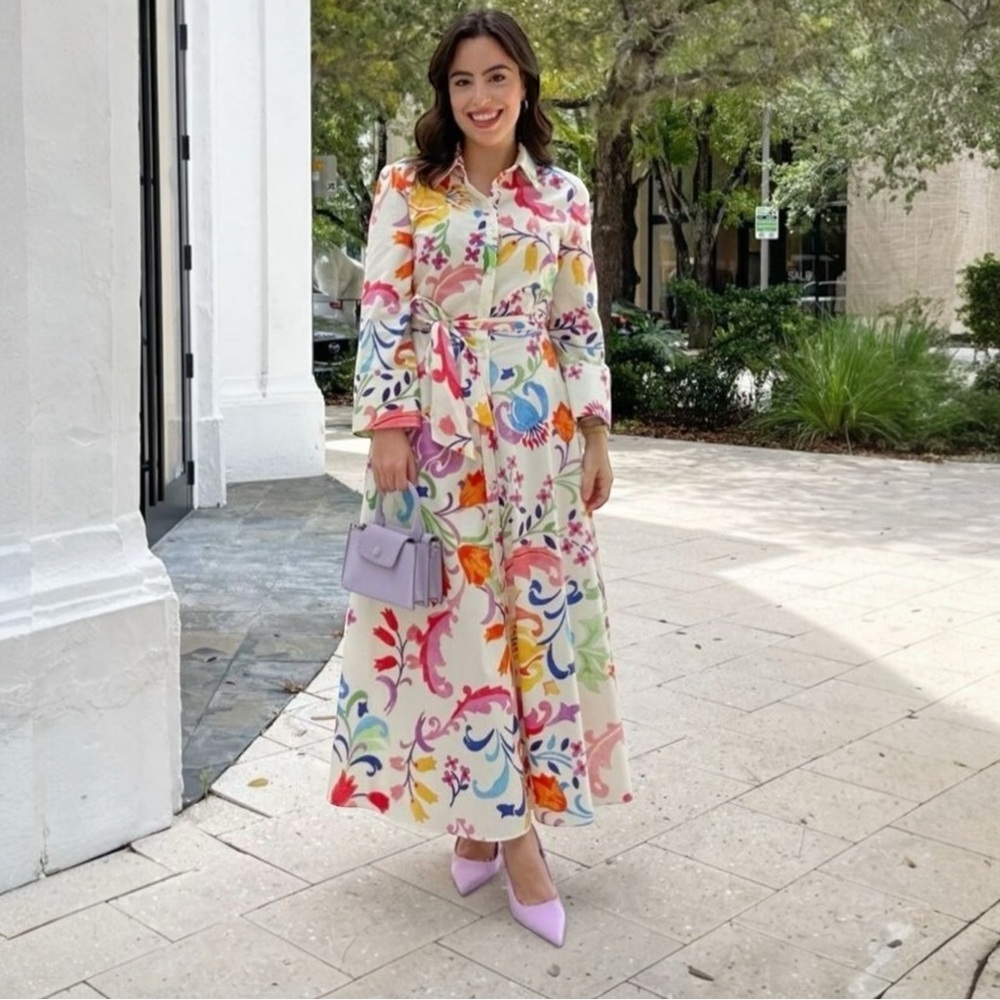 Zara Multicolor Floral Midi Dress Bloggers Favorite - Picture 3 of 11